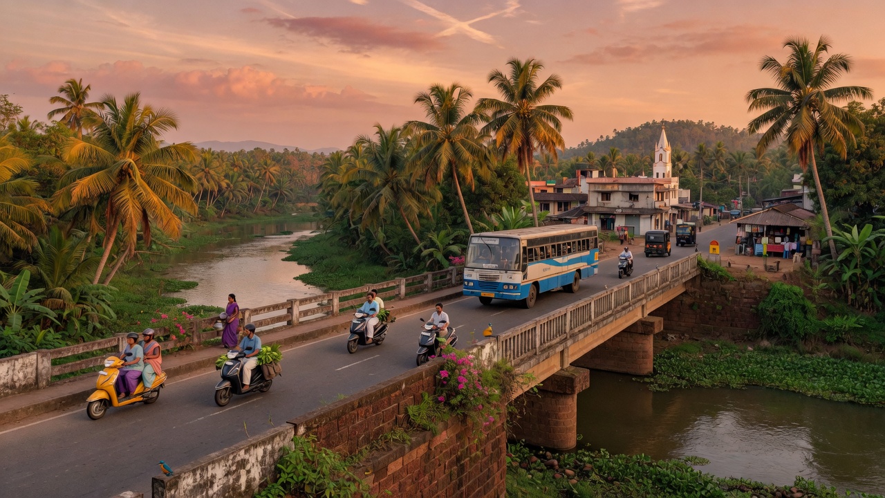 The highway and water near Kalathikkadavu at golden hour